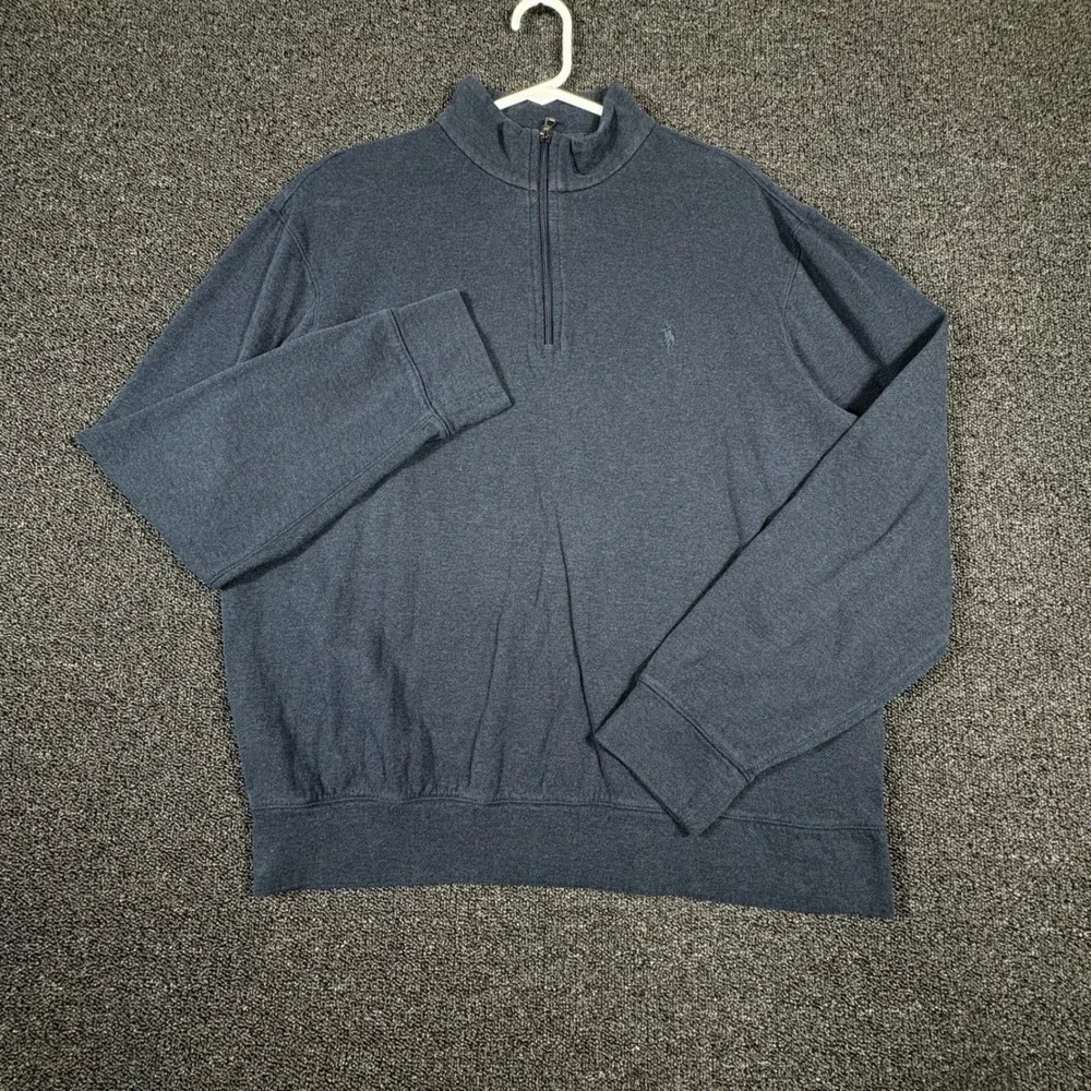 Polo Ralph Lauren Herringbone Quarter Zip Pullover Sweater Men's L Navy